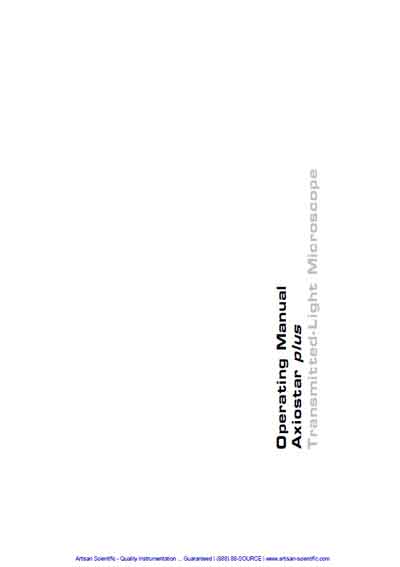 Инструкция по эксплуатации, Operation (Instruction) manual на Лаборатория-Микроскоп AxioStar Plus