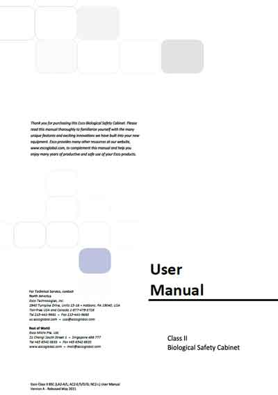 Инструкция пользователя, User manual на Лаборатория Biological Safety Cabinet - Class II (LA2-A/L; AC2-E/S/D/G; NC2-L) Ver. 05.11