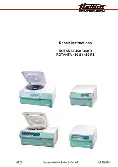 Инструкция, руководство по ремонту, Repair Instructions на Лаборатория-Центрифуга Rotanta 460, 460 R, 460 S, 460 RS