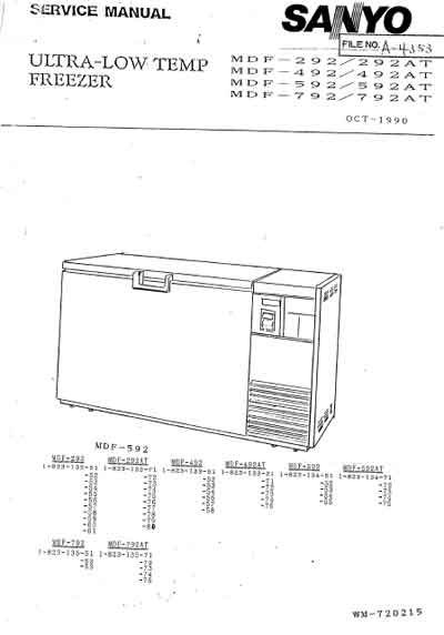 Сервисная инструкция, Service manual на Разное Медицинские морозильники MDF-292,492,592,792 (AT)