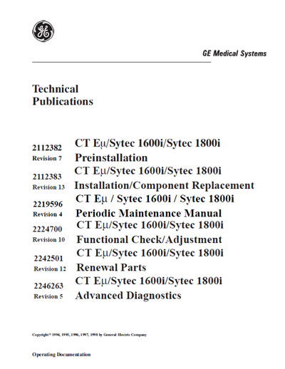 Техническая документация, Technical Documentation/Manual на Томограф Sytec 1600i/1800i