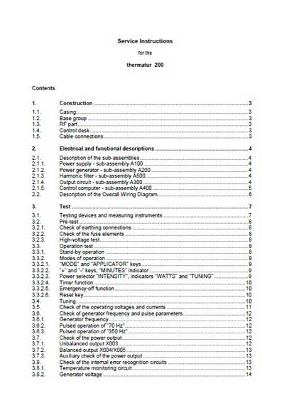 Сервисная инструкция, Service manual на Терапия Thermatur 200 (+СЭ) (коротковолновой терапии)