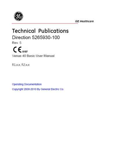 Инструкция пользователя, User manual на Диагностика-УЗИ Venue 40 Rev 5 Direction 5265930-100