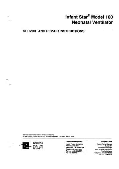 Сервисная инструкция, Service manual на ИВЛ-Анестезия Infant Star model 100