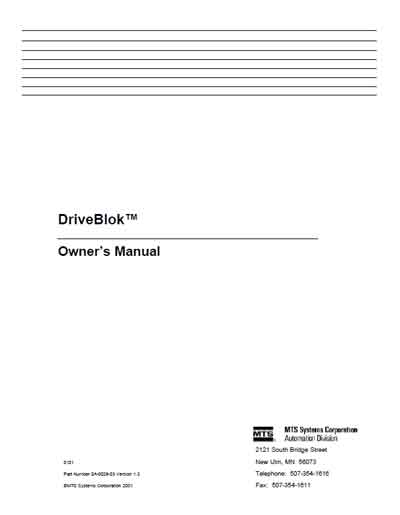 Инструкция пользователя, User manual на Рентген DriveBlok для ротора гентри SpindleBlok (MTS)