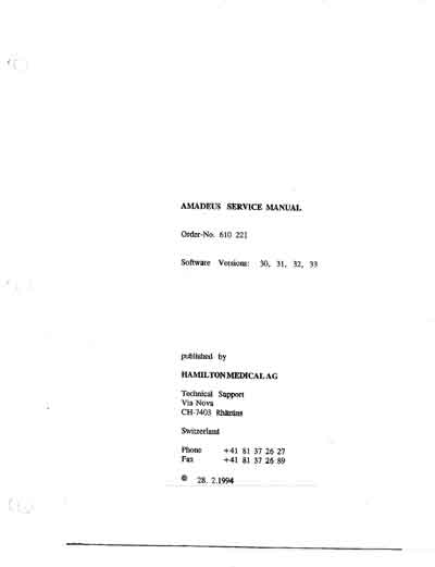 Сервисная инструкция, Service manual на ИВЛ-Анестезия Amadeus