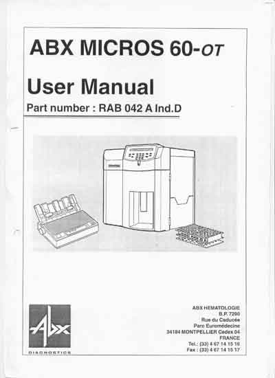 Инструкция пользователя, User manual на Анализаторы ABX Micros 60-OT (RAB 042 A Ind D)