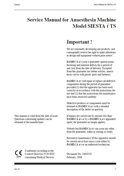 Сервисная инструкция, Service manual на ИВЛ-Анестезия Siesta i TS
