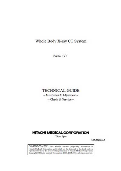 Техническая документация, Technical Documentation/Manual на Томограф Presto (V) Installation & Adjustment & Check & Service