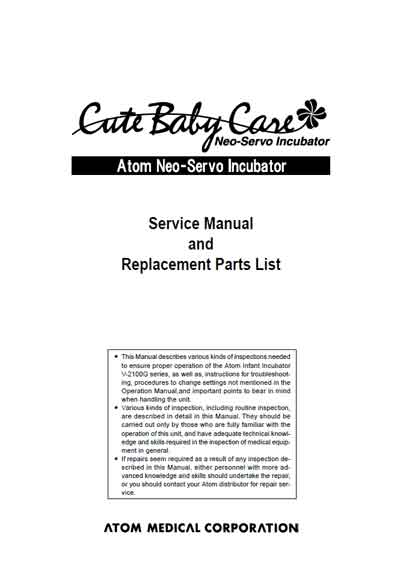 Сервисная инструкция, Service manual на Инкубатор V-2100G (11. 2005)
