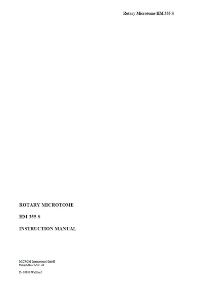 Инструкция по эксплуатации, Operation (Instruction) manual на Лаборатория Микротом HM 355 S