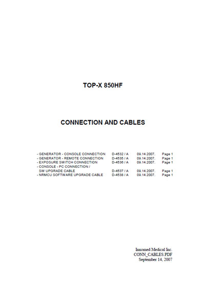 Схема электрическая, Electric scheme (circuit) на Рентген-Генератор TOP-X 850HF Connection and cables