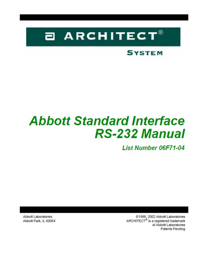 Техническая документация, Technical Documentation/Manual на Анализаторы Architect - Interface RS-232 Manual