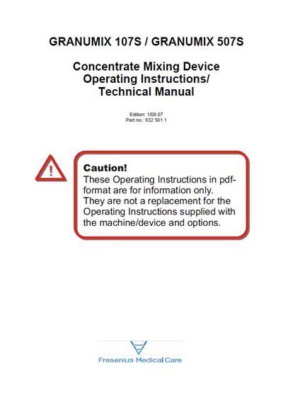 Эксплуатационная и сервисная документация, Operating and Service Documentation на Разное Устройство приготовления концентрата GRANUMIX 107S/507S