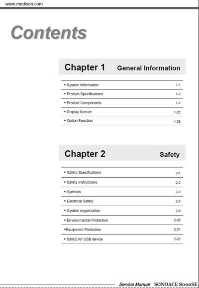 Сервисная инструкция, Service manual на Диагностика-УЗИ SonoAce 8000 SE