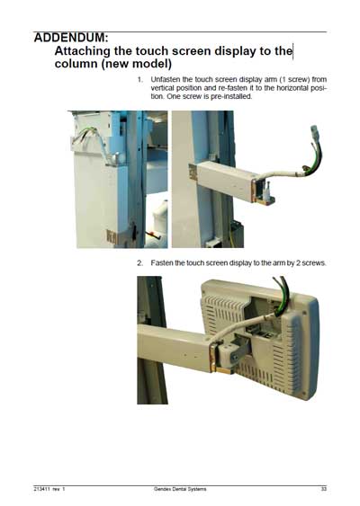Инструкция по монтажу, Installation instructions на Рентген GXDP-700 Attaching the touch screen display