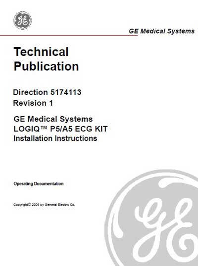 Инструкция по установке, Installation Manual на Диагностика-УЗИ Logiq P5/A5 ECG Kit Rev.1