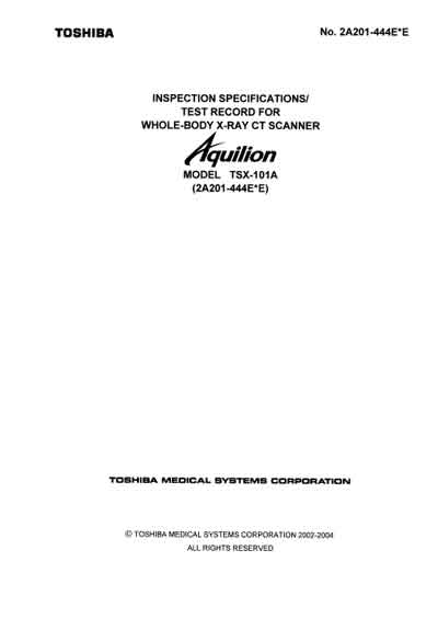 Методические материалы, Methodical materials на Томограф Aquilion TSX-101A (Inspection Specifications)